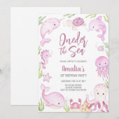 Oneder the Sea Ocean Animals 1st Birthday  招待状 (正面/裏面)