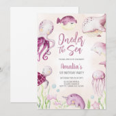 Oneder the Sea Ocean Animals 1st Birthday 招待状 (正面/裏面)