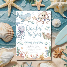 Oneder The Sea Ocean Animals 1st Birthday 招待状
