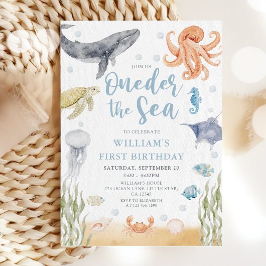 Oneder The Sea Ocean Animals 1st Birthday 招待状