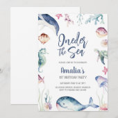 Oneder the Sea Ocean Animals 1st Birthday  招待状 (正面/裏面)