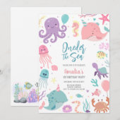 Oneder the Sea Ocean Animals 1st Birthday 招待状 (正面/裏面)