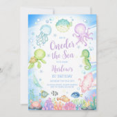 Oneder the Sea Ocean Theme Kids 1st Birthday 招待状 (正面)