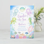 Oneder the Sea Ocean Theme Kids 1st Birthday 招待状 (スタンド正面)