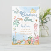 Oneder the Sea Ocean Theme Kids 1st Birthday 招待状 (スタンド正面)