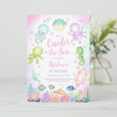 Oneder the Sea Ocean Theme Kids 1st Birthday 招待状 (スタンド正面)