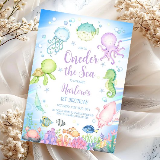Oneder the Sea Ocean Theme Kids 1st Birthday 招待状