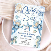 ONEder The Sea Twin Boy 1st Birthday Cute Ocean  招待状