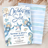 ONEder The Sea Twin Boy 1st Birthday Cute Ocean  招待状