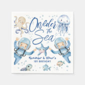 ONEder The Sea Twin Boys 1st birthday Cute Ocean  スタンダードカクテルナプキン (正面)