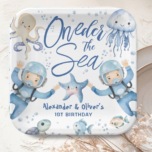 ONEder The Sea Twin Boys 1st Birthday Ocean ペーパープレート