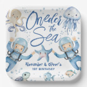 ONEder The Sea Twin Boys 1st Birthday Ocean ペーパープレート (正面)