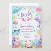 Oneder The Sea Watercolor 1st Birthday Invitation 招待状 (正面/裏面)