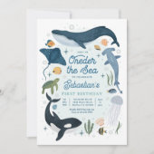 Oneder The Sea Whale Shark Sea Life 1st Birthday 招待状 (正面)