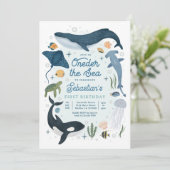 Oneder The Sea Whale Shark Sea Life 1st Birthday 招待状 (スタンド正面)