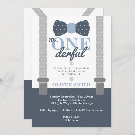 ONEderf誕生日パーティーの招待状、ボウタイ 招待状 (正面/裏面)