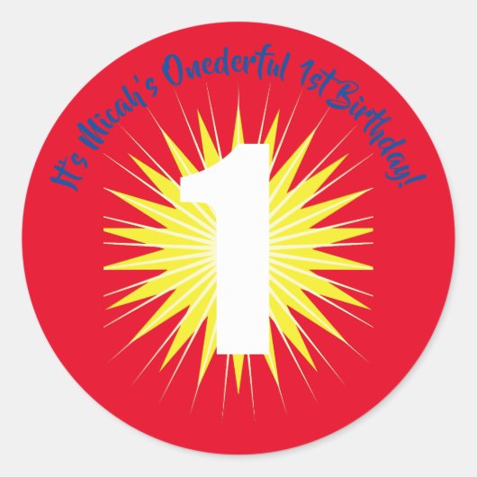 Onederfulかわいいすごいヒーロー1st誕生日パーティーテーマ ラウンドシール (正面)