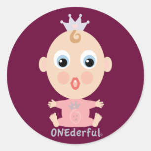 ONEderfulのベビーの顔-ピンク ラウンドシール