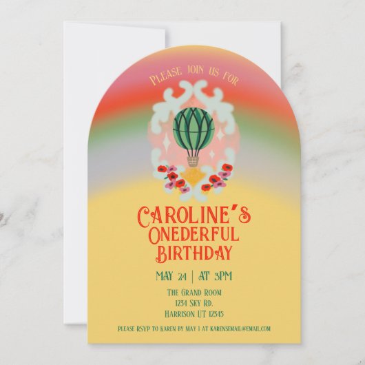 Onederfulエアバルーンファースト誕生日 招待状 (正面)