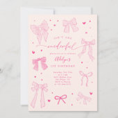 ONEderfulコケットボウピンクの誕生日パーティー 招待状 (正面)