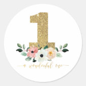 Onederfulスタンプ、最初の誕生日の女の子のシール ラウンドシール (正面)