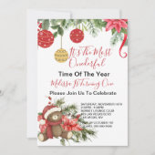 Onederfulタイムクリスマステディベアのスカーフオーナメント 招待状 (正面)