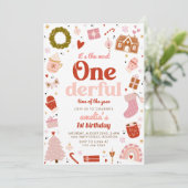 ONEderfulピンクのクリスマス1st誕生日パーティー 招待状 (スタンド正面)
