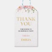 Onederfulピンクフローラ誕生日テーマありがとうラベル ギフトタグ (正面)