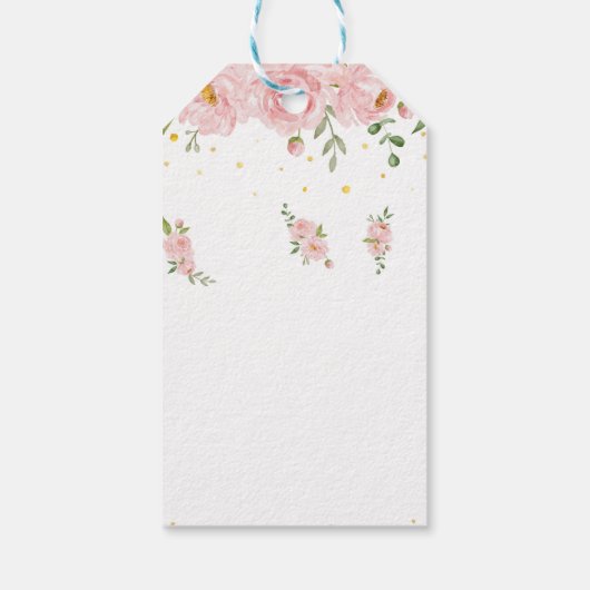 Onederfulピンクフローラ誕生日テーマありがとうラベル ギフトタグ (裏面)