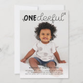 Onederfulブラックフォミニマルト誕生日 招待状 (正面)