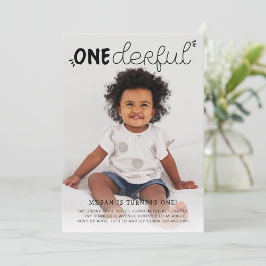 Onederfulブラックフォミニマルト誕生日 招待状 (スタンド正面)