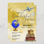 ONEderfulワールドヴィンテージスーツケース1st誕生日 招待状 (正面/裏面)