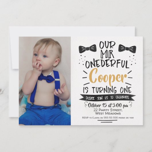 Onederful写真の氏の第1誕生日の招待状 招待状 (正面)