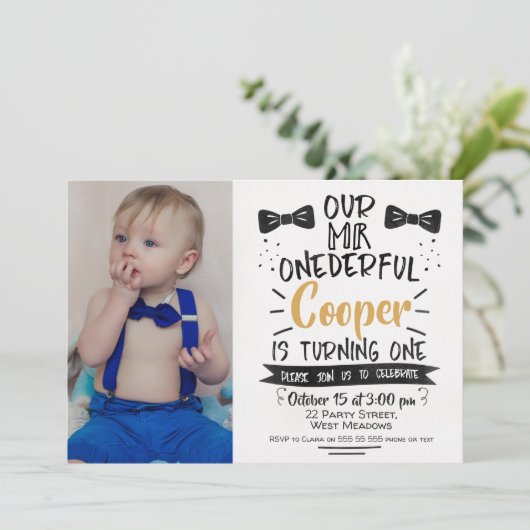 Onederful写真の氏の第1誕生日の招待状 招待状 (スタンド正面)