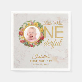 Onederful恋しく思フォトフローラリース第1の誕生日 スタンダードカクテルナプキン