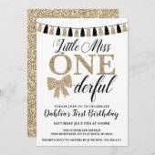 Onederful恋しく思誕生日招待状、ブラックと金ゴールド 招待状 (正面/裏面)