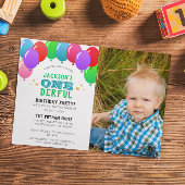 ONEderful最初の誕生日バルーングリーン写真 招待状