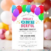 ONEderful最初の誕生日バルーンバナーピンク 招待状