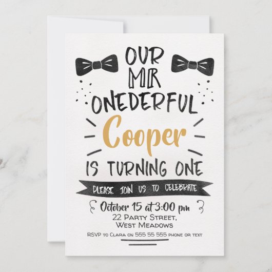 Onederful水彩画の氏の第1誕生日の招待状 招待状 (正面)