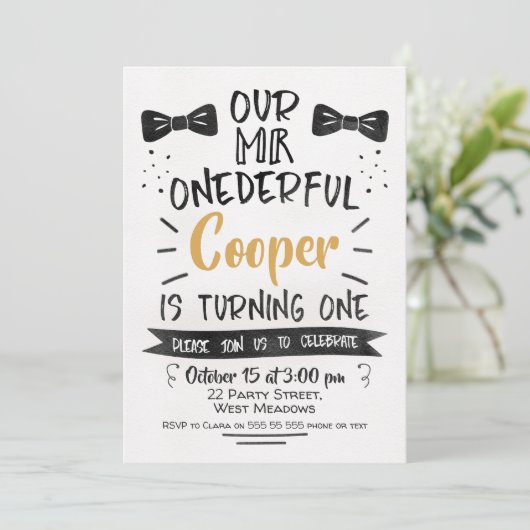 Onederful水彩画の氏の第1誕生日の招待状 招待状 (スタンド正面)