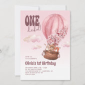 Onederful熱気球ピンク1st誕生日 招待状 (正面)
