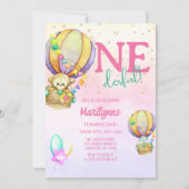 Onederful熱気球ピンク1st誕生日 招待状 (正面)