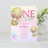 Onederful熱気球ピンク1st誕生日 招待状 (スタンド正面)