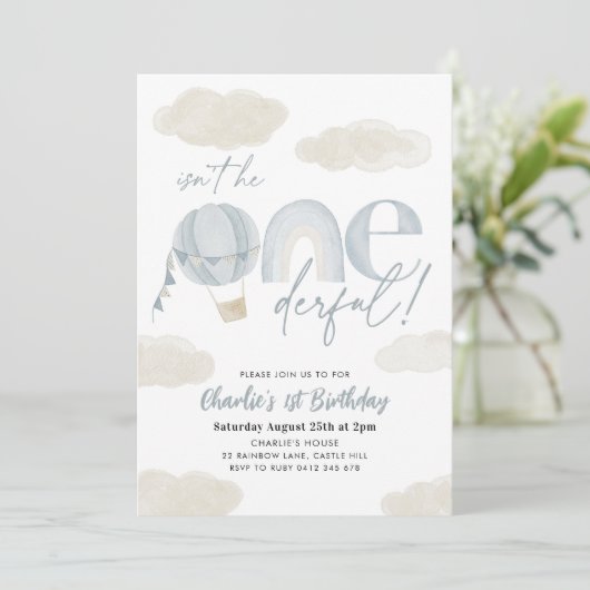 Onederful熱気球ブルーボーイ第1誕生日 招待状 (スタンド正面)