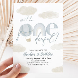 Onederful熱気球ブルーボーイ第1誕生日 招待状