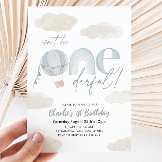 Onederful熱気球ブルーボーイ第1誕生日 招待状