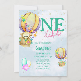 Onederful熱気球ブルー1st誕生日 招待状