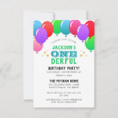 ONEderful第1誕生日バルーンバナーグリーン 招待状 (正面)