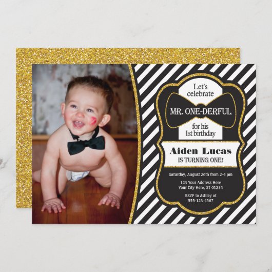 ONEderful誕生日招待状と写真 招待状 (正面/裏面)