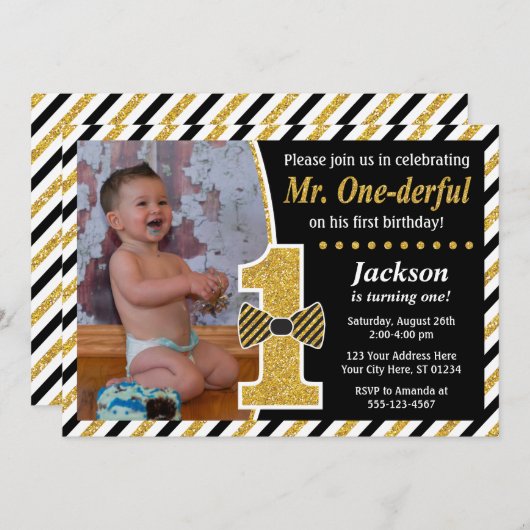 ONEderful誕生日招待状と写真 招待状 (正面/裏面)